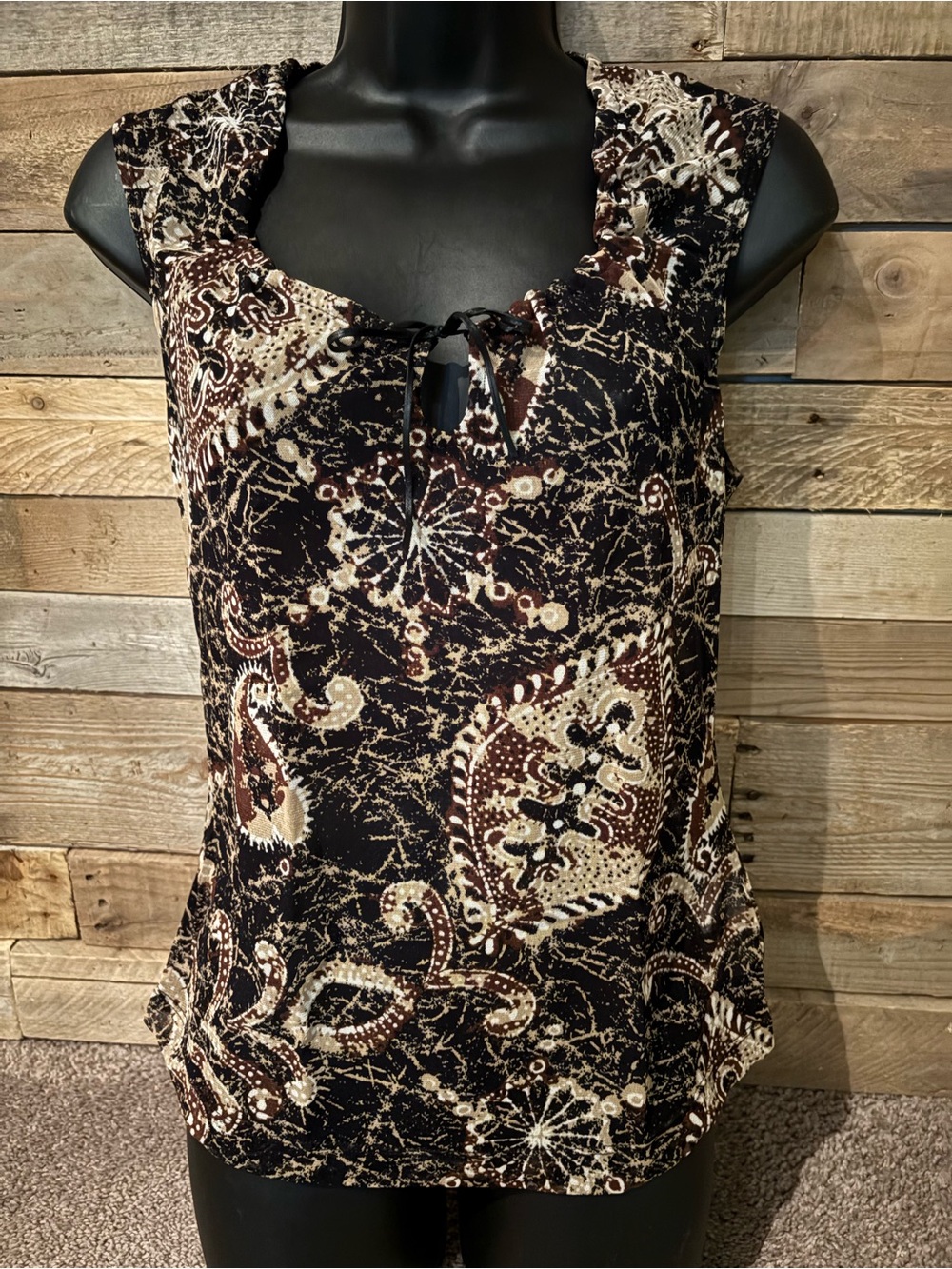 Mexx Black Brown Cream Patterned Sleeveless Top